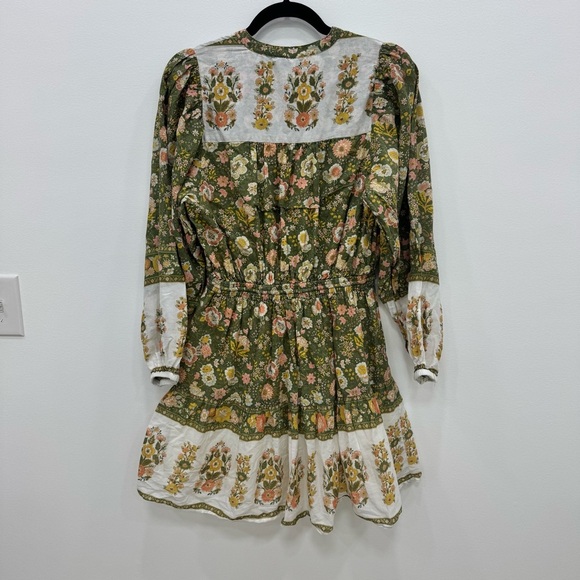 Elan Athena Floral Boho Festival Mini Dress Jade Monterey 100% Cotton Sz Large - Picture 7 of 8